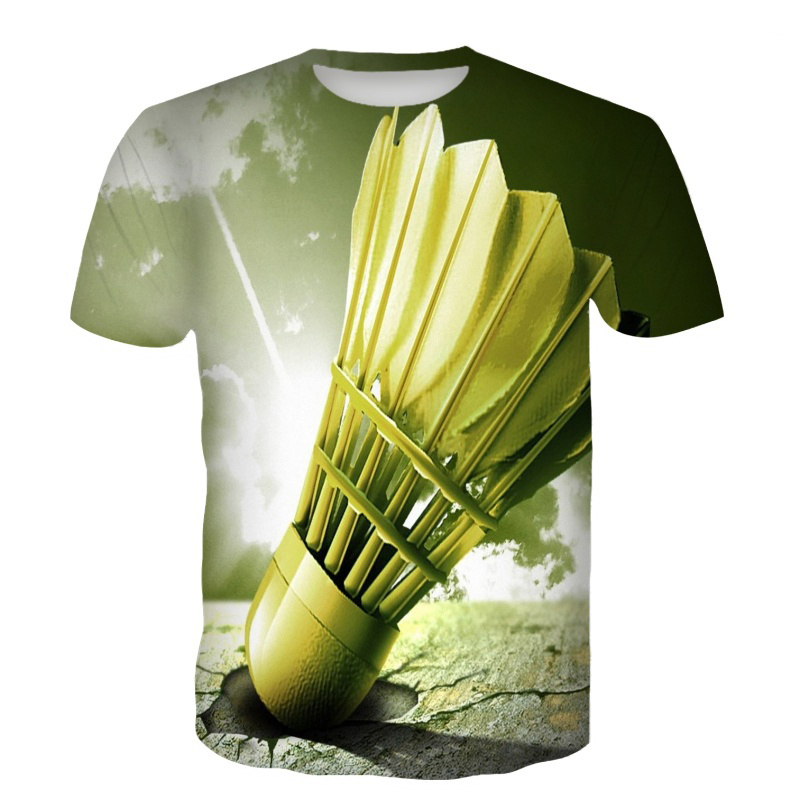 バドミントン Tシャツ羽根 3D プリントストリート夏男性女 - Badminton Emoji のレビューと価格