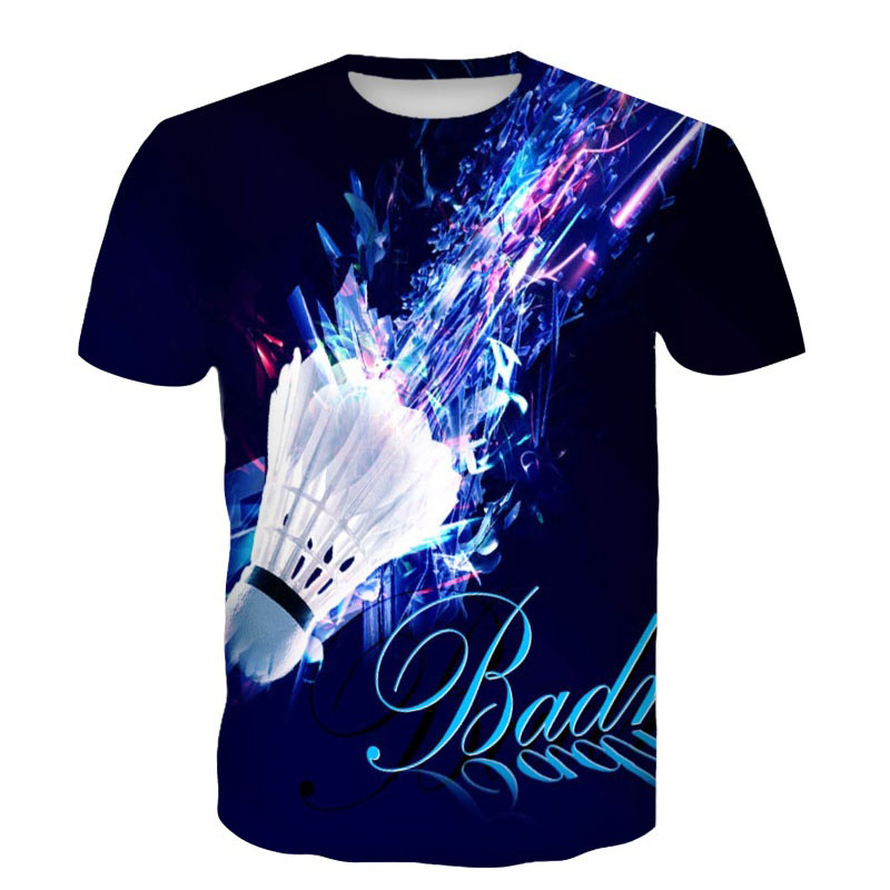 バドミントン Tシャツ羽根 3D プリントストリート夏男性女 - Badminton Emoji のレビューと価格